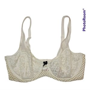 Victoria's Secret Bra Body by Victoria Size 36DD White Lace Black Polka Dots
